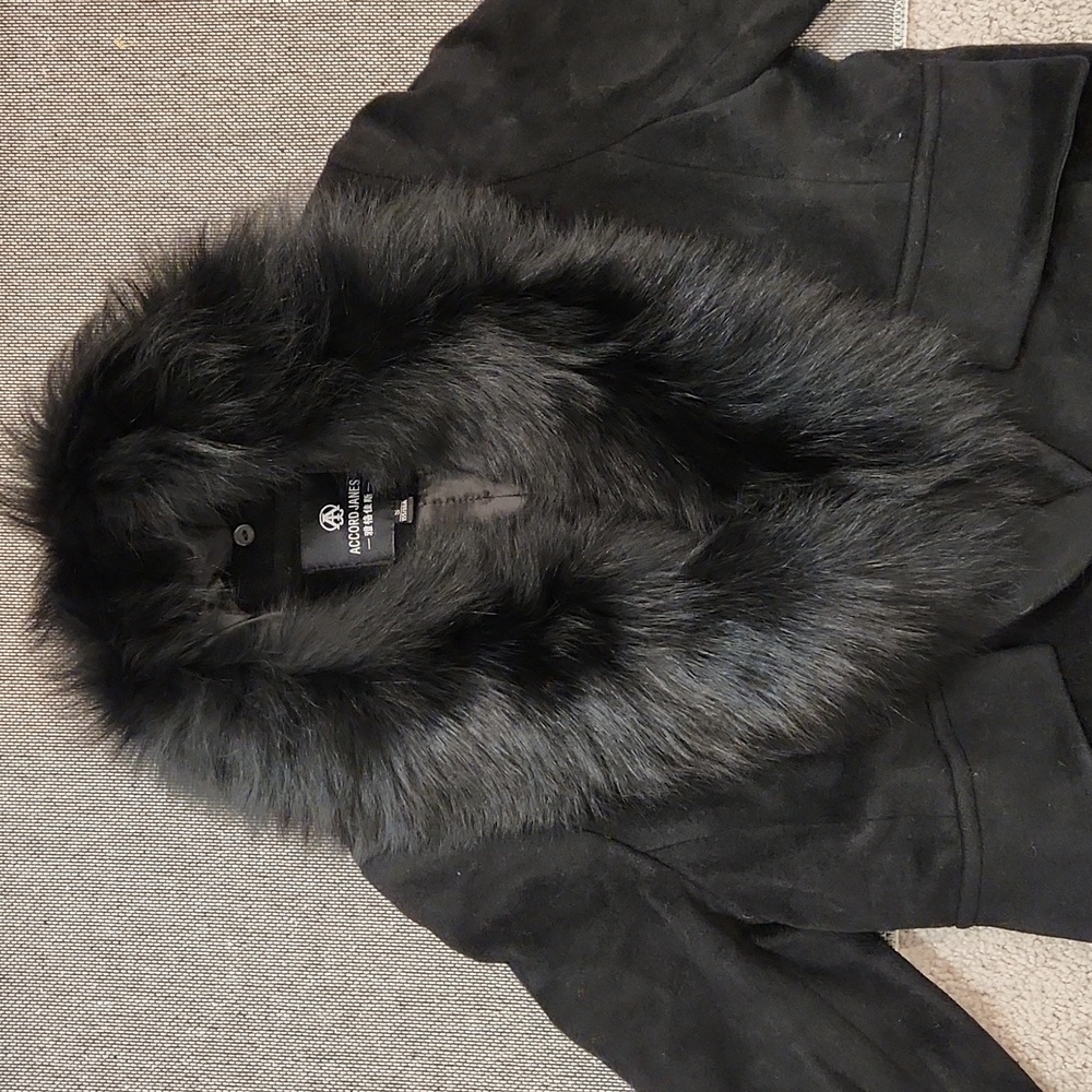 NWT Real Fox Fur Large Collar 80% Wool Women's Coat